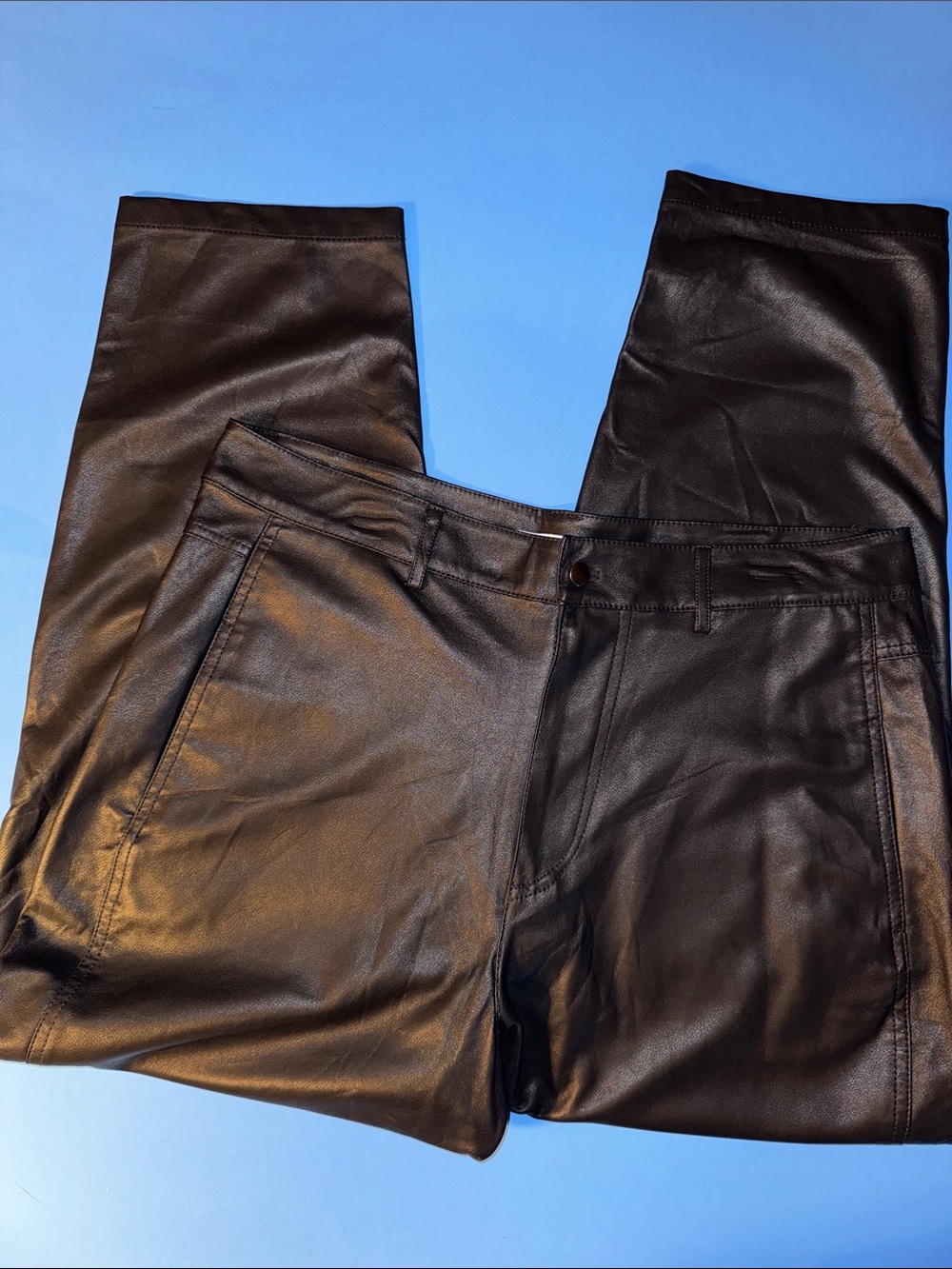 Zara Black Faux Leather Straight-Leg Pants New